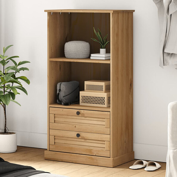 Vega Pinewood Bookcase With 1 Shelf 2 Drawers In Brown