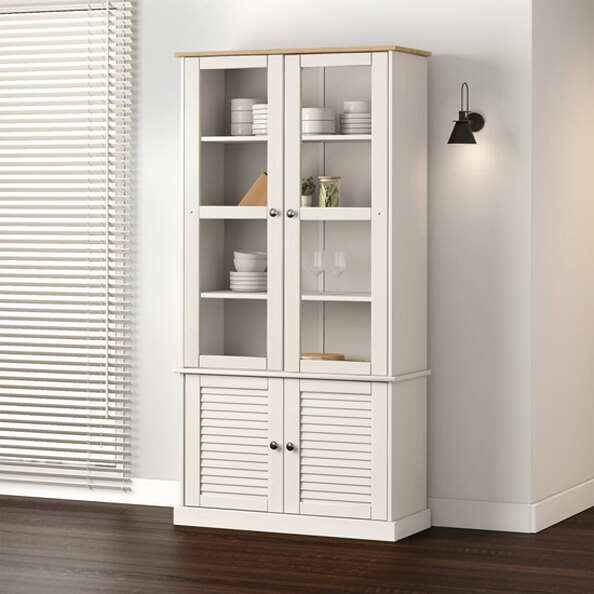 Vega Pinewood Display Cabinet With 2 Glass Doors In White
