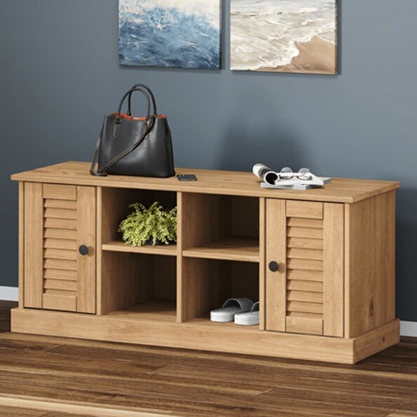 Vega Pinewood Shoe Storage Bench With 2 Doors In Brown