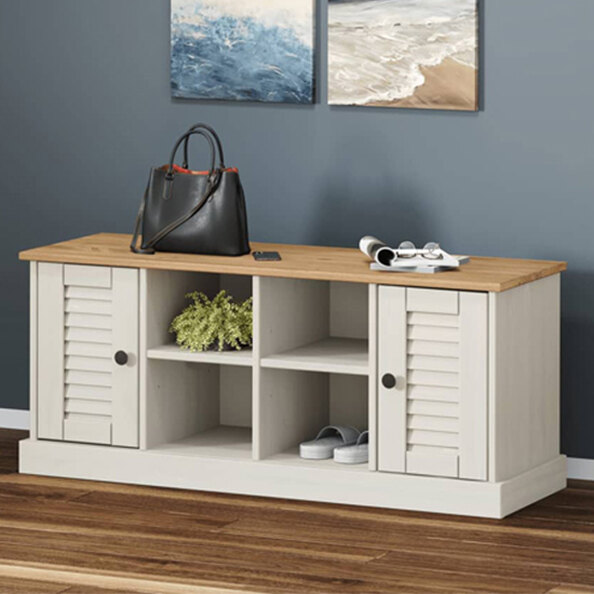 Vega Pinewood Shoe Storage Bench With 2 Doors In White