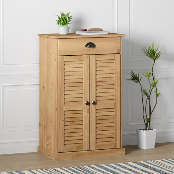 Vega Pinewood Shoe Storage Cabinet With 2 Doors In Brown