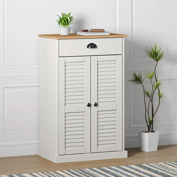 Vega Pinewood Shoe Storage Cabinet With 2 Doors In White