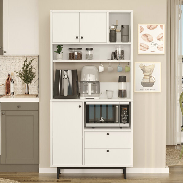 Velano Wooden Coffee Station Cabinet with 3 Doors 2 Shelf in White