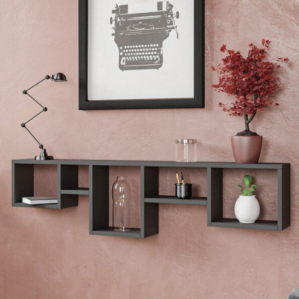 Velario Wooden Hall Hung Shelving Unit With 5 Shelves In Anthracite
