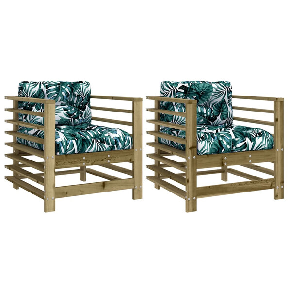 Velaro Garden Natural Solid Pinewood Armchairs with Mutlicolour Cushions in Pair