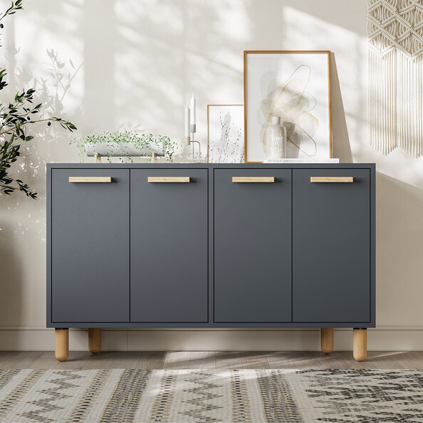 Venedik Wooden Sideboard with 4 Doors in Anthracite