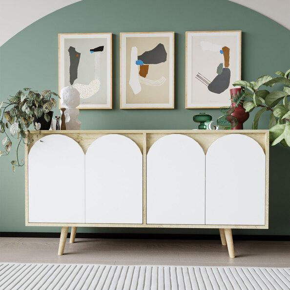 Venezia Wooden Sideboard with 4 Doors in Sapphire Oak and White