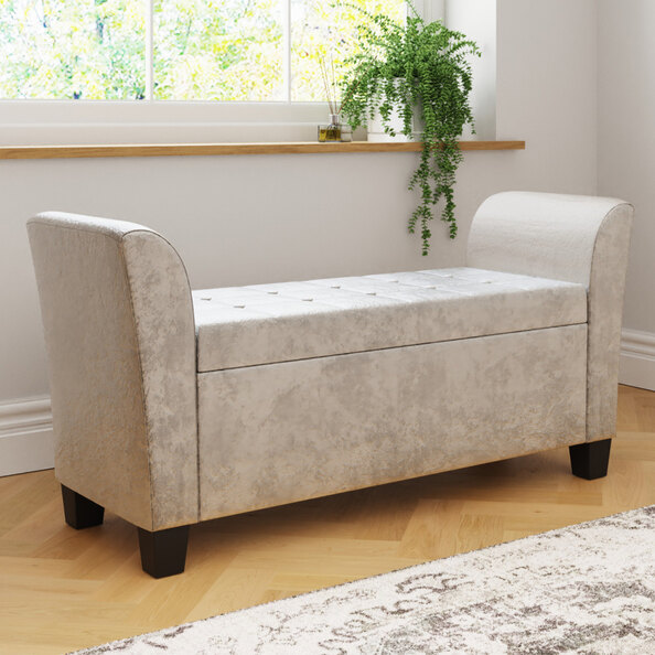 Ventnor Crushed Velvet Storage Seating Ottoman In Oyster