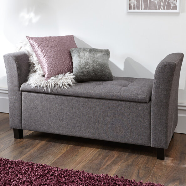Ventnor Fabric Storage Seating Ottoman In Charcoal Grey