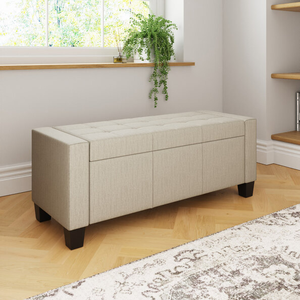 Ventnor Rectangular Fabric Ottoman Storage Bench in Natural