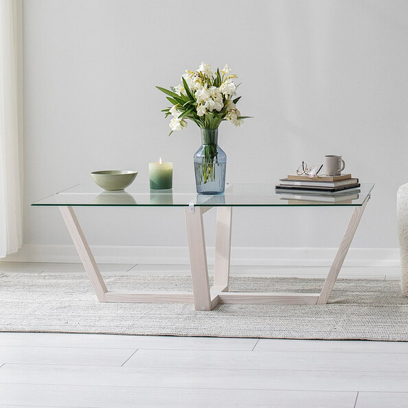 Verado Coffee Table With Tempered Glass Top With Solid Pine Wood Frame White