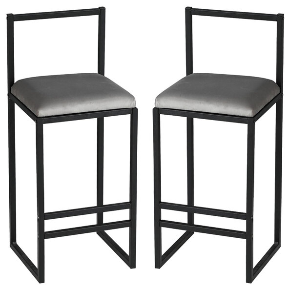 Verano Black Metal Bar Stools with Grey Foam Seat in Pair