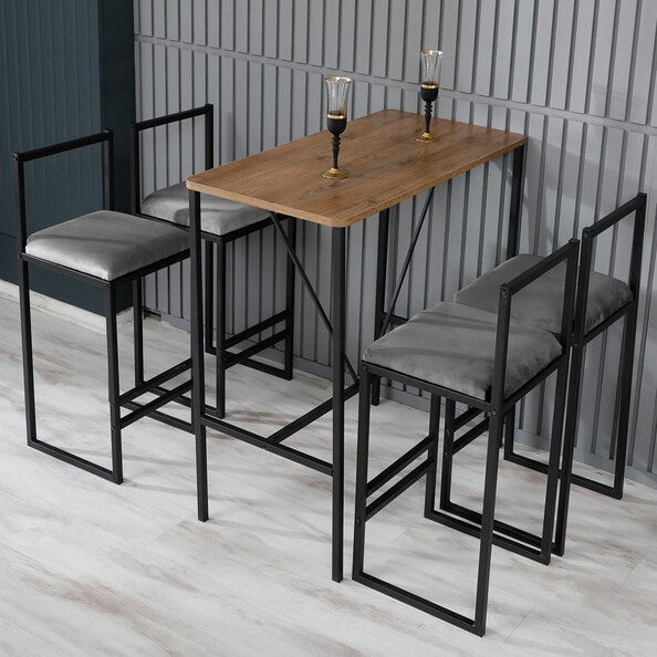 Verano Wooden Bar Table with 4 Fume Stools in Walnut