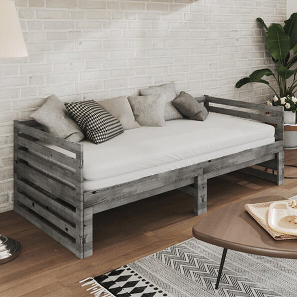 Veras Solid Pinewood Pull-Out Single Day Bed In Grey