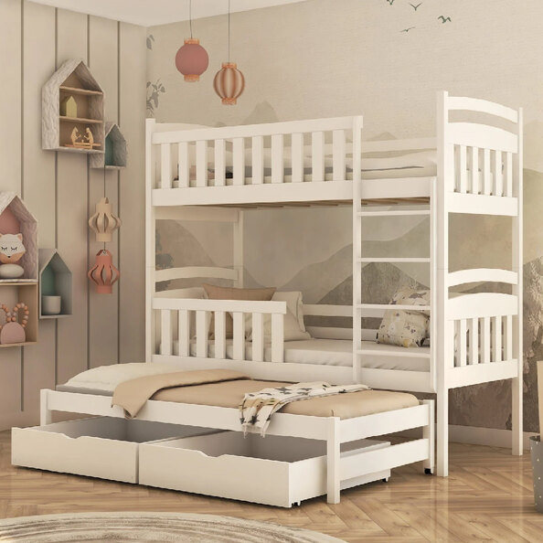 Vernal Wooden Bunk Bed Without Mattress And Trundle In White