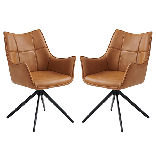 Vernon Tan Faux Leather Dining Armchairs In Pair