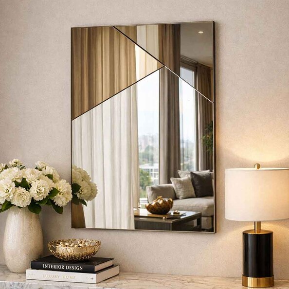 Vertex Glass Wall Mirror with Bronze Wooden Frame