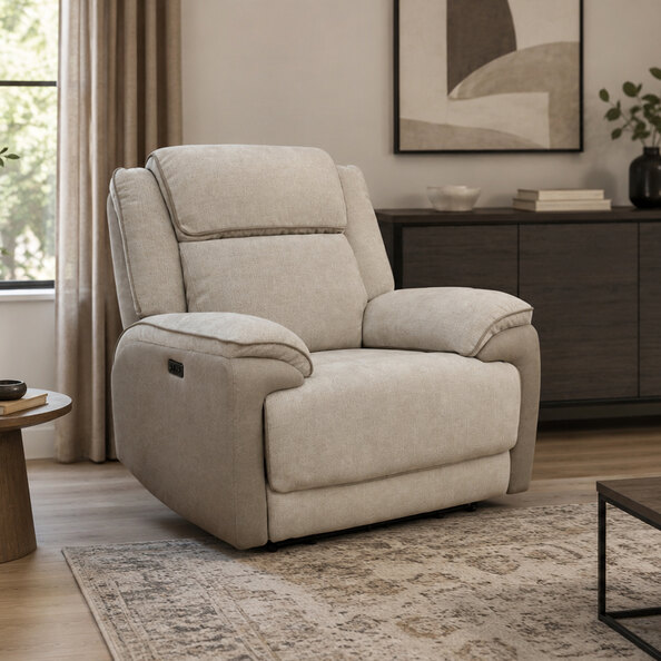 Vervel Fabric Electric Recliner 1 Seater Sofa in Soft Grey