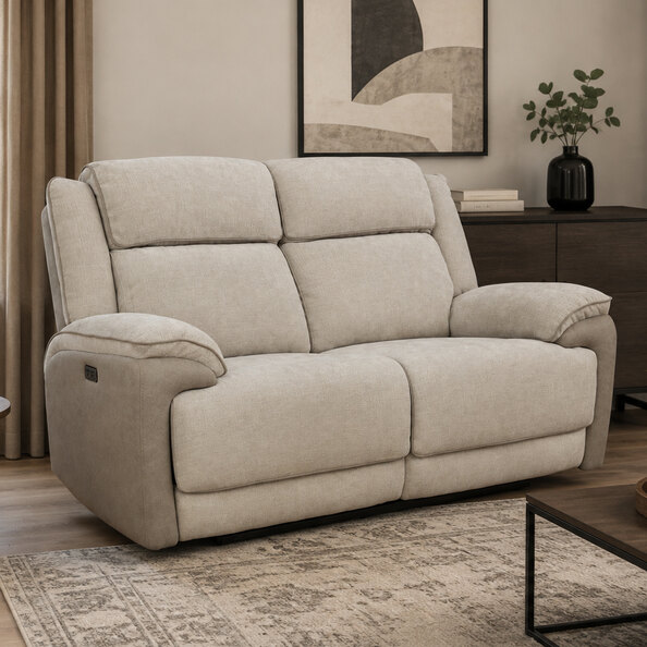Vervel Fabric Electric Recliner 2 Seater Sofa in Soft Grey