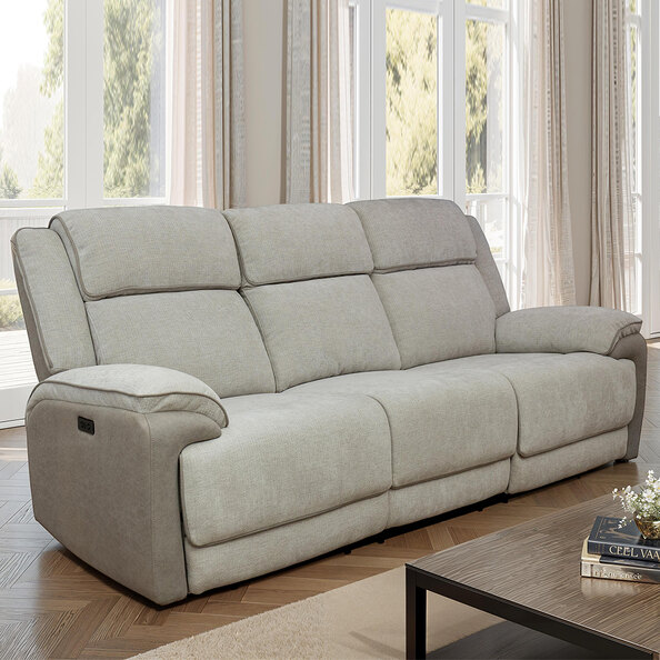 Vervel Fabric Electric Recliner 3 Seater Sofa in Soft Grey