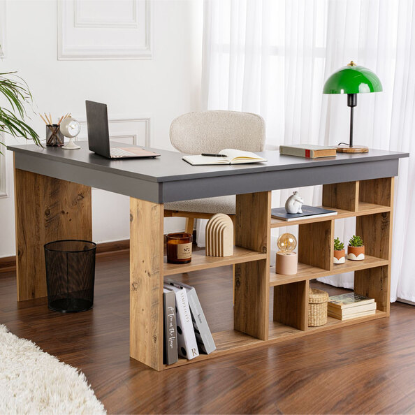 Vespen Corner Wooden Computer Desk in Anthracite and Atlantic Pine