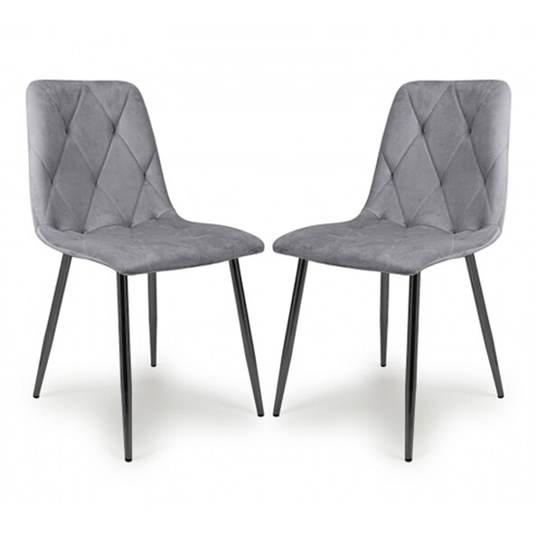Vestal Grey Velvet Dining Chairs With Black Legs In Pair