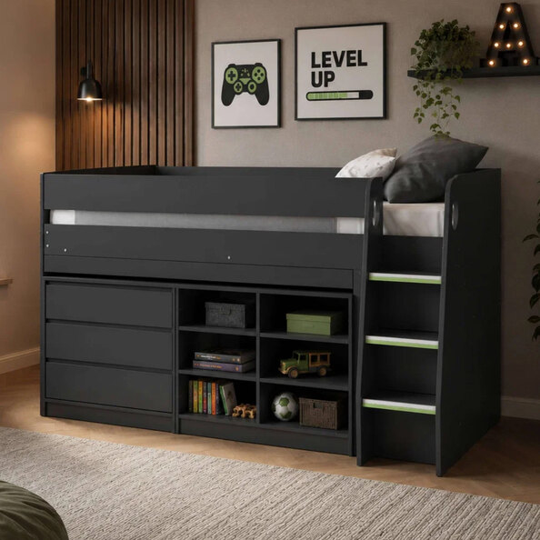 Vestal Wooden Midsleeper Bed with Storage in Anthracite
