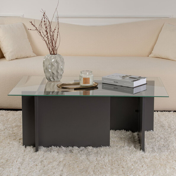 Vetrio Rectangular Clear Glass Coffee Table with Anthracite Wooden Base