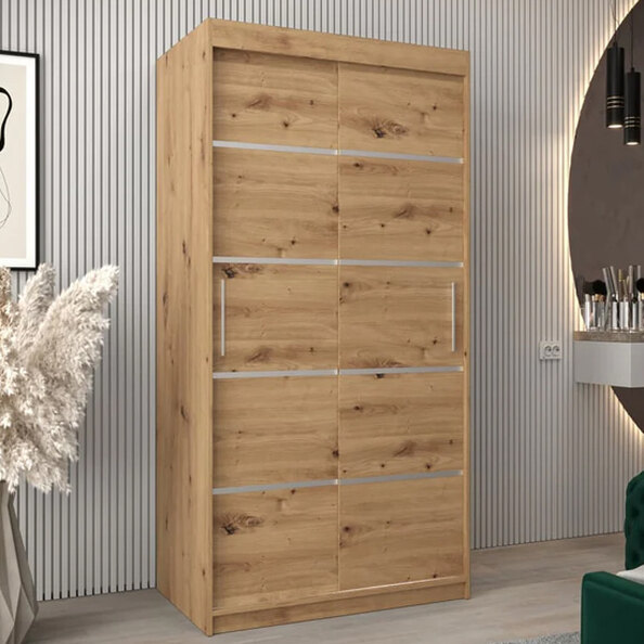 Vevey I Wooden Wardrobe 2 Sliding Doors 100cm In Artisan Oak