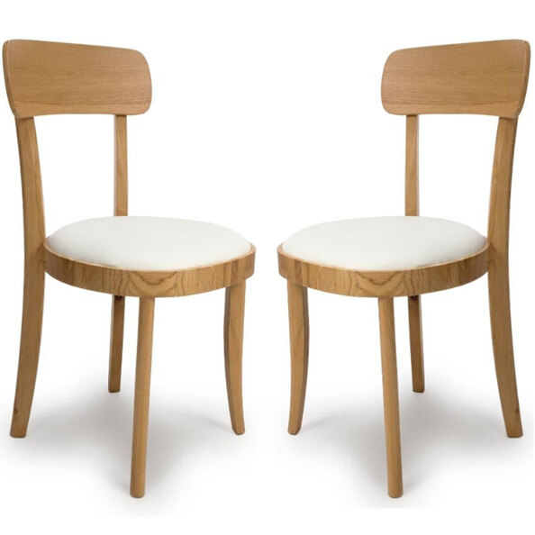 Vevey Oak Wooden Dining Chairs With Padded Seat In Pair
