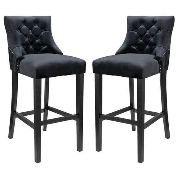Victoria Black Velvet Bar Stools In Pair