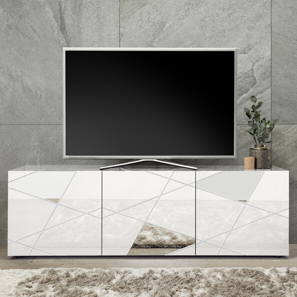 Victoria Mirrored High Gloss TV Stand With 3 Doors In White