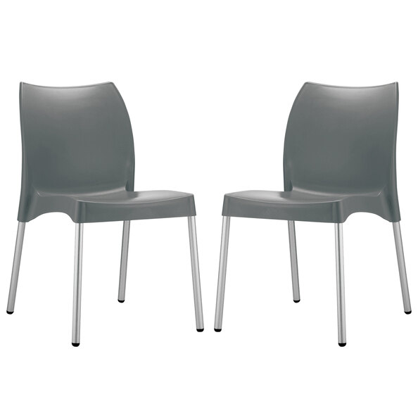 Vienna Dark Grey Polypropylene Dining Chairs In Pair