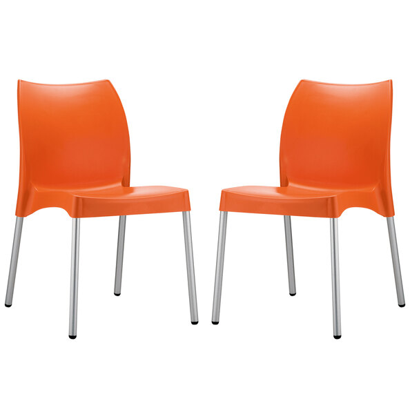 Vienna Orange Polypropylene Dining Chairs In Pair