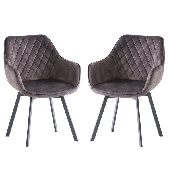 Viha Graphite Velvet Swivel Dining Chairs with Black Legs in Pair