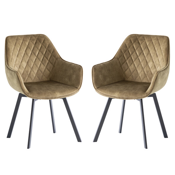 Viha Green Velvet Swivel Dining Chairs with Black Legs in Pair