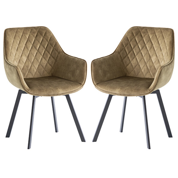 Viha Swivel Green Velvet Dining Chairs In Pair