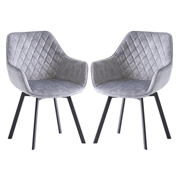 Viha Swivel Silver Velvet Dining Chairs In Pair