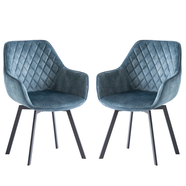 Viha Teal Velvet Swivel Dining Chairs with Black Legs in Pair