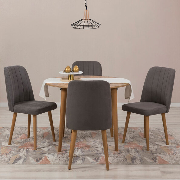 Vina Atlantic Pine Round Wooden Extending Dining Table with 4 Anthracite Chairs
