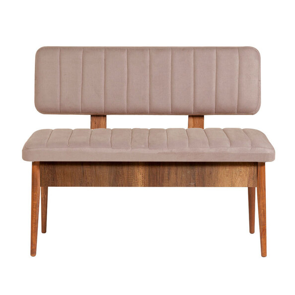 Vina Velvet Dining Bench with Walnut Wooden Frame in Stone