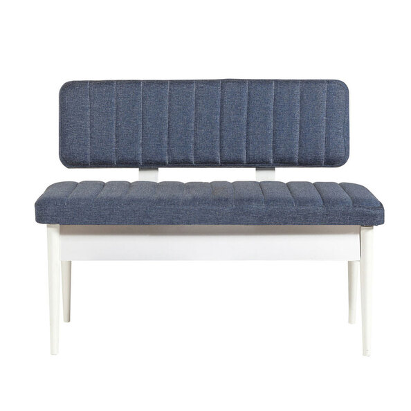 Vina Fabric Dining Bench with White Wooden Frame in Dark Blue