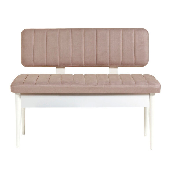 Vina Velvet Dining Bench with White Wooden Frame in Stone