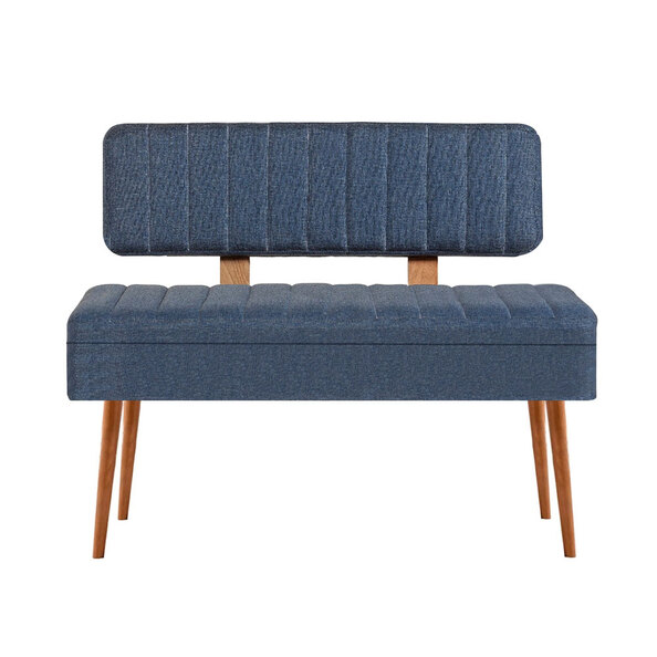 Vina Fabric Storage Dining Bench with Atlantic Pine Wooden Frame in Dark Blue