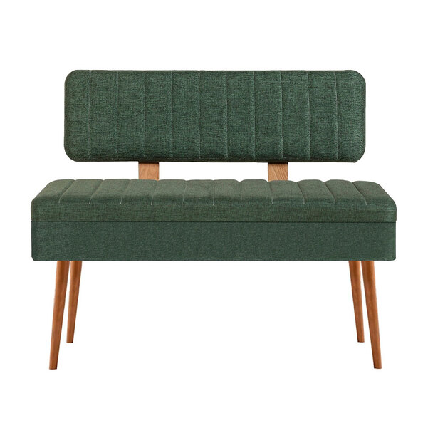 Vina Fabric Storage Dining Bench with Atlantic Pine Wooden Frame in Green