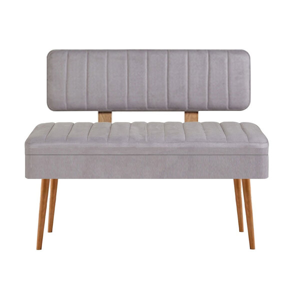 Vina Fabric Storage Dining Bench with Atlantic Pine Wooden Frame in Grey