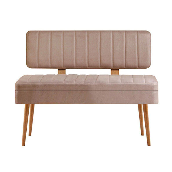 Vina Fabric Storage Dining Bench with Atlantic Pine Wooden Frame in Stone