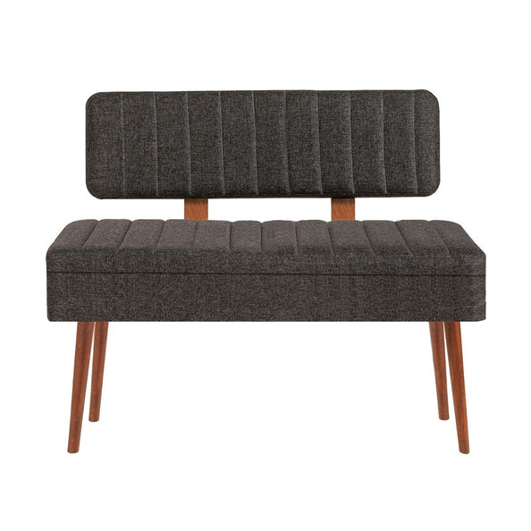 Vina Fabric Storage Dining Bench with Walnut Wooden Frame in Anthracite