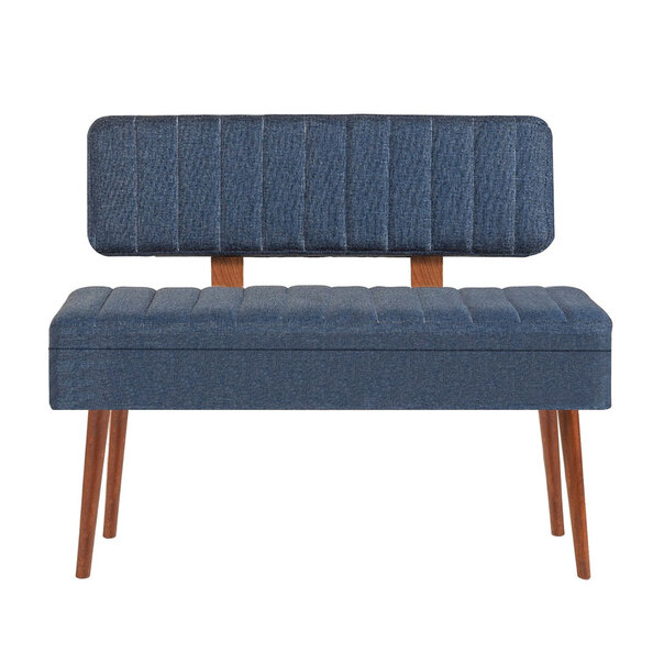 Vina Fabric Storage Dining Bench with Walnut Wooden Frame in Dark Blue