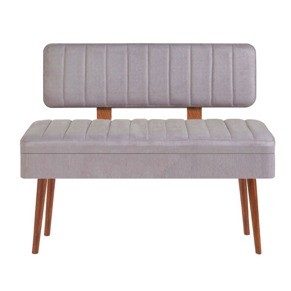 Vina Fabric Storage Dining Bench with Walnut Wooden Frame in Grey